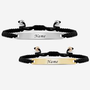 Makramee Schwarz/Gold Pärchen Armband mit Gravur