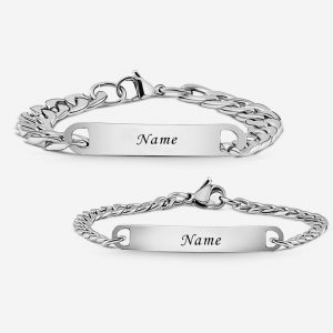 Edelstahl Silber Pärchen Armband mit Gravur