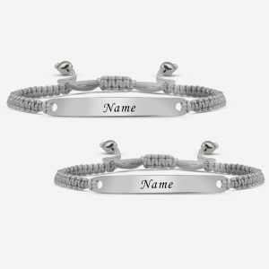 Makramme Grau Pärchen Armband mit Gravur