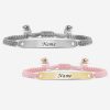 Makramme Silber Pink Pärchen Armband mit Gravur