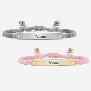 Makramme Silber Pink Pärchen Armband mit Gravur