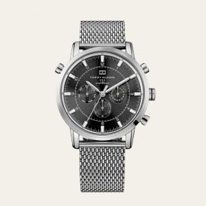 Tommy Hilfiger Silber-Schwarz Mesh Herren Uhr