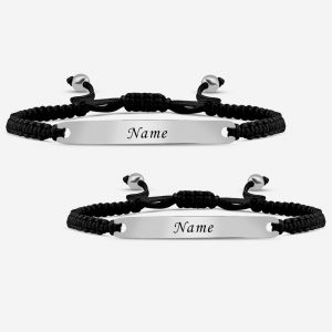 Makramee Schwarz Pärchen Armband mit Gravur