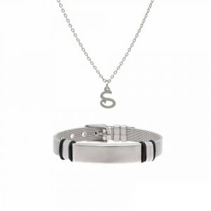 Buchstaben Halskette + Silver Armband 2er Set