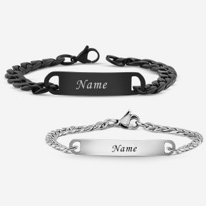 Edelstahl Schwarz / Silber Partnerarmband mit gravur