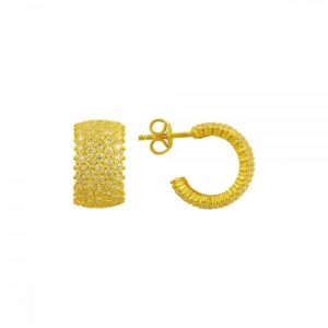 White CZ Single Line Eternity Hoop Earring GOLD