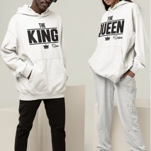 Couple Hoodie 2er Set | THE KING & QUEEN Weiss