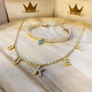 CATENA DI LETTERE BUCHSTABEN HALSKETTE 925ER STERLING SILBER 14K VERGOLDUNG