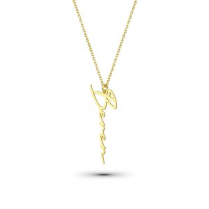 925er Sterling Silber Künstler Design Kette- Lettere – Senkrecht-Gold