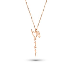 925er Sterling Silber Künstler Design Kette- Lettere – Senkrecht-Rosegold