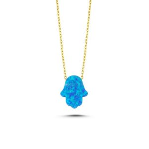 „Fatimas Hand Opal“ Halskette blau Gold