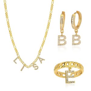Namenskette, Ohrring und Ring Set Gold