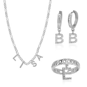 Namenskette, Ohrring und Ring Set Silber