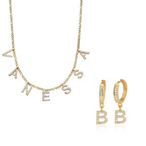 Namenskette und Ohrringe Set Gold