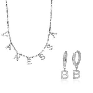 Namenskette und Ohrringe Set Silber