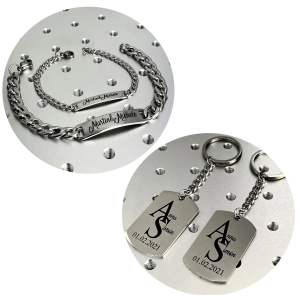 2x Edelstahl Partnerarmbänder und 2x Schlüsselanhänger für Liebende