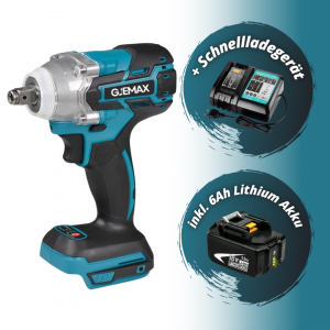 GJEMAX Schlagschrauber 18V – 520NM Schlagschrauber inkl. 6Ah Lithium Akku + Schnellladegerät